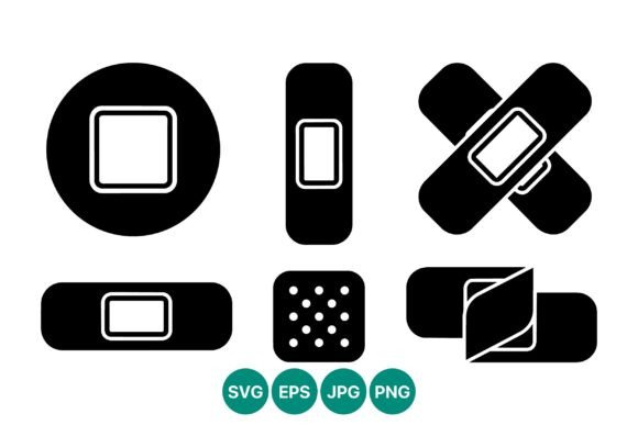 Bandage Icons Black and White Vector Set