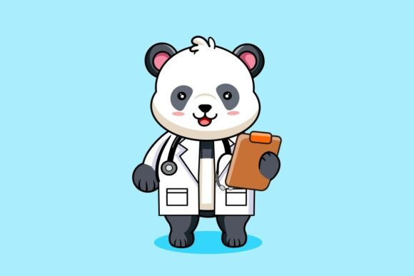 Cute Cartoon Panda Doctor with Clipboard