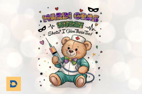 Mardi Gras Nurse Teddy Festive PNG