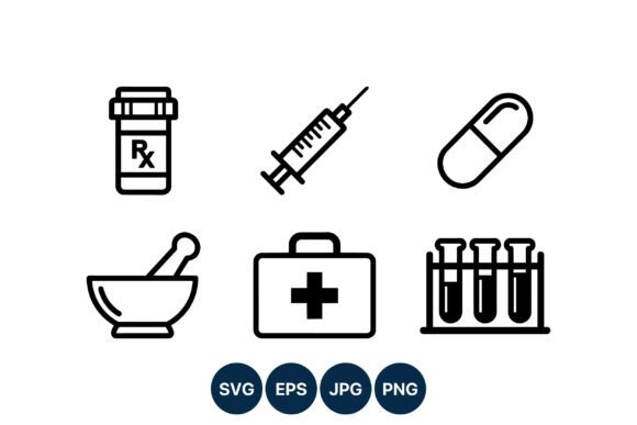 Medical Icon Set Line Art Vector