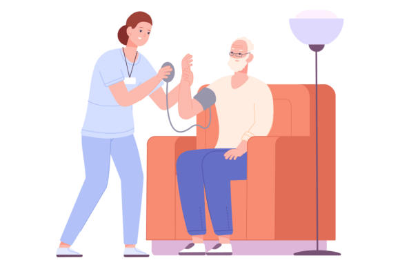 Nurse Check Senior Blood Pressure. Medic